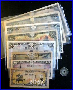 Complete Set Japanese WWII Currency 5 10 50 Sen 1 5 10 20 100 200 Yen & Coin