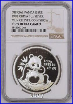 Complete Set Of Munich Silver Pandas 1990-97 Ngc Ms 69 (8 Coins)