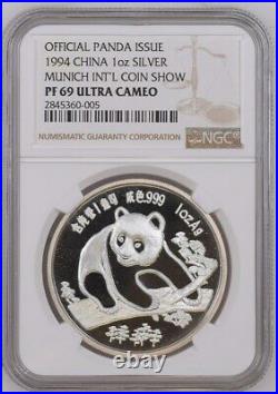 Complete Set Of Munich Silver Pandas 1990-97 Ngc Ms 69 (8 Coins)