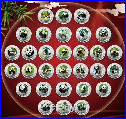 Complete Set of 30 Chinese Giant Panda Silver Colour Medal Coins