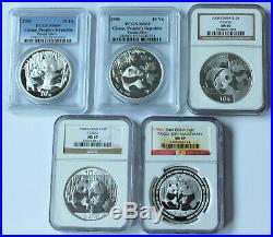 Early Year China Silver Panda 5 coin SET NGC & PCGS all MS69 2005-2009 S10Y 1oz