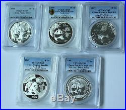 Early Year China Silver Panda 5 coin SET all PCGS MS69 2005 2009 S10Y 1oz