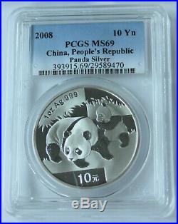 Early Year China Silver Panda 5 coin SET all PCGS MS69 2005 2009 S10Y 1oz