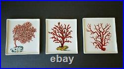 Fabienne Jouvin Paris Porcelain Coin Tray Plates Set of 3 Coral Motif Art