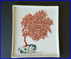 Fabienne Jouvin Paris Porcelain Coin Tray Plates Set of 3 Coral Motif Art