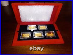 Fiji CHINESE PANDA The largest 1g Coin $5 Bars Set Of 5 1g Solid Gold With COA