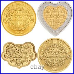 Full Set 2024 China Auspicious Culture 4 Gold + 4 Silver Proof Coin