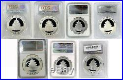 Gem Superb 2010-2016 Set 10 Yn Panda Silver 7 Coins China Ms70 First Strike