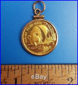Genuine 24K 1987 CHINESE PANDA COIN SET IN 14K SOLID GOLD COIN PENDANT, 4.07 g