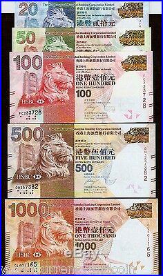 HONG KONG 20 50 100 500 1000 Dollars 2012 HSBC Complete Set DRAGON COIN UNC NOTE