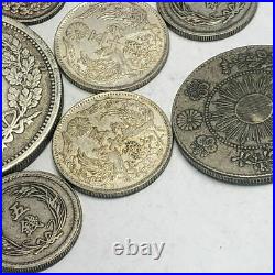 Japanese old 8 pieces set 1 silver coin chrysanthemum crest 5 10 20 50