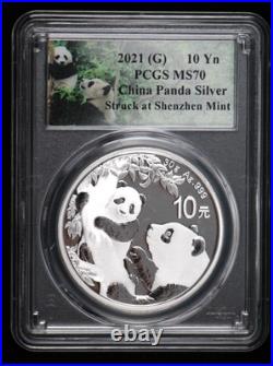 Lot of 3 2021 S/G/Y Chinese Panda 1oz. 999 Silver PCGS MS70 Mint Set