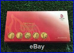 Ltd Ed 2008 BEIJING OLYMPICS Medallion MASCOT COIN Set in Box Gold Plated Bronze