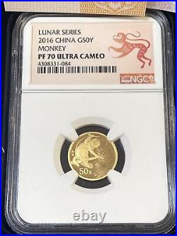Lunar Series 2016 China Monkey Ngc Pf70 Uc 1 Oz Ag/1/10 Oz Au 2 Coins Set
