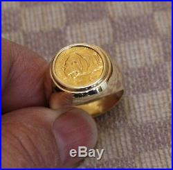 MEN'S 1987 FIVE YUAN CHINA 1/20oz GOLD COIN SET IN 14K YELLOW GOLD RING (size 9)