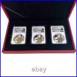 NGC 2023 40th Anniversary Chinese Panda Series Pure Silver 3 Coin Set MS70