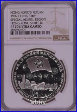 NGC PF69 1995-1997 China Hong Kong Return to China 1oz Silver Coins Set