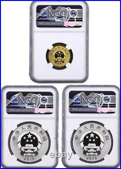 NGC PF70 2019 China 70th Anniversary PRC 8g Gold +30g Silver Coins Set with COA