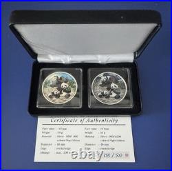 Night & Day Panda 2 x 2025 10 Yuan 30 Gram Pure Silver Coloured Coin Set