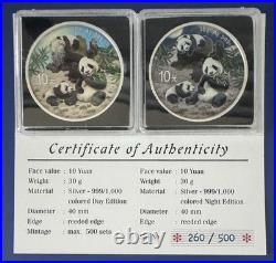Night & Day Panda 2 x 2025 10 Yuan 30 Gram Pure Silver Coloured Coin Set