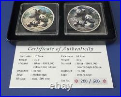 Night & Day Panda 2 x 2025 10 Yuan 30 Gram Pure Silver Coloured Coin Set
