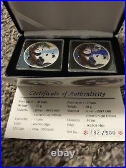 Night and Day Colored Set Silver Panda 2021 2x 30 grams in case COA 500 MADE U. S