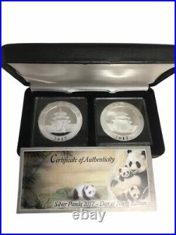 Night and Day Set Silver Colored Panda Coins 2021 2x 30 Grams China with Case/ COA