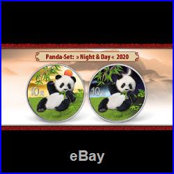 Night and Day Set Silver Panda 2020 2x 30 grams China colour in wooden case