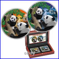 Night and Day Set Silver Panda 2021 2x 30 grams China colour in wooden case