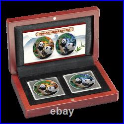 Night and Day Set Silver Panda 2021 2x 30 grams China colour in wooden case