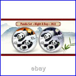 Night and Day Set Silver Panda 2022 2x 30 grams China colour in wooden case