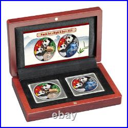 Night and Day Set Silver Panda 2023 2x 30 grams China colour in wooden case