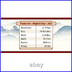 Night and Day Set Silver Panda 2023 2x 30 grams China colour in wooden case