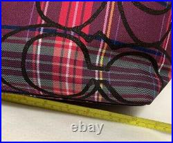 Nwt 3 Pc Coach Pink Signature Stripe Tartan Tote Purse Wallet Coin Case Set $538