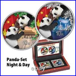 PANDA DAY & NIGHT COLOR 2023 2 X 30 Grams Silver Coin Set in Wood Case