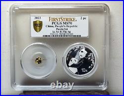 PCGS MS70 2023 2pc China, People's Republic Panda set 1g Au&30g Ag FIRSTSTRIKE