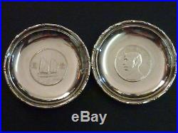 Pair Of Chinese Silver Coin Set Pin Dishes Sailing Junks