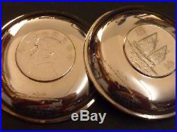 Pair Of Chinese Silver Coin Set Pin Dishes Sailing Junks