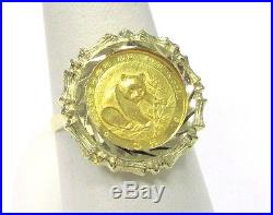 Panda Coin Ring. 999 1/20 oz. 14K Y. G. 1988 5 Yuan Set in 14K Size 7 3/4
