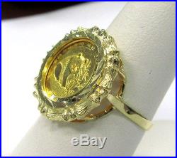Panda Coin Ring. 999 1/20 oz. 14K Y. G. 1988 5 Yuan Set in 14K Size 7 3/4