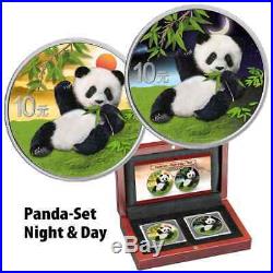 Panda Day & Night Color 2020 2 X 30 Grams Silver Coin Set In Wood Case