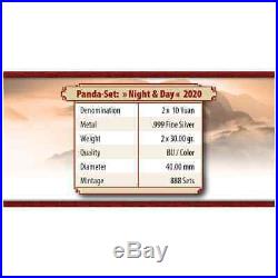 Panda Day & Night Color 2020 2 X 30 Grams Silver Coin Set In Wood Case