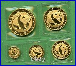 Panda Gold 1983 Set China 1 Oz, 1/2 Oz, 1/4 Oz, 1/10 Oz, 1/20 Oz, Omp