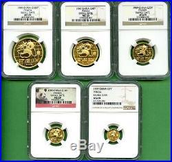 Panda Gold 1987 Small Date Set China Ngc Ms 69 1.90 Oz 5 Coins