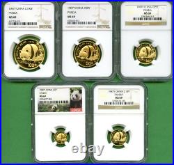 Panda Gold China 1987y Set Ngc Ms 69 5 Coins