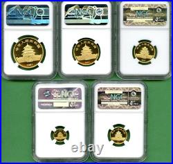 Panda Gold China 1987y Set Ngc Ms 69 5 Coins