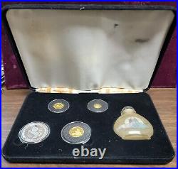 RARE 1996 China Gold & Silver Unicorn 4-Coin Proof Set with Hand Painted Bottle