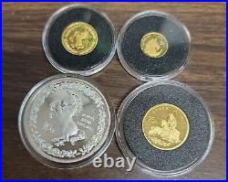 RARE 1996 China Gold & Silver Unicorn 4-Coin Proof Set with Hand Painted Bottle