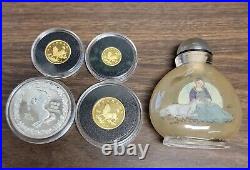 RARE 1996 China Gold & Silver Unicorn 4-Coin Proof Set with Hand Painted Bottle