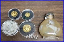 RARE 1996 China Gold & Silver Unicorn 4-Coin Proof Set with Hand Painted Bottle